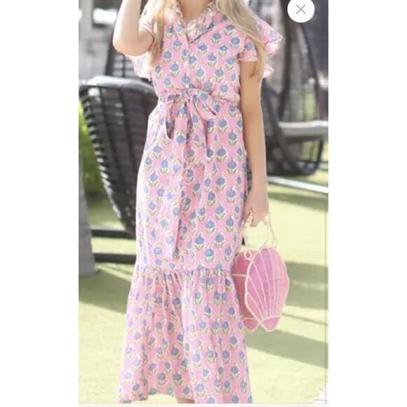 Darlington Isle Pink Floral Midi Dress 100% Cotton Preppy Charm Modest Womens XS - Picture 10 of 10